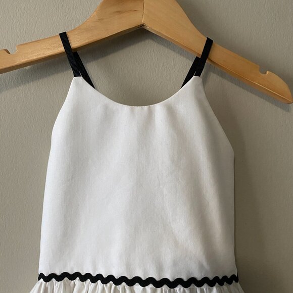 Handmade Children's 100% Cotton White Grosgrain Black Tie Spaghetti Strap Dress - Picture 5 of 10